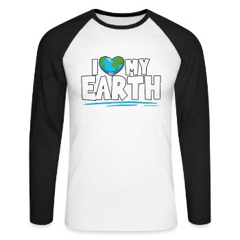J’aime mon Jour de la Terre Protéger la nature - T-shirt baseball manches longues Homme - blanc/noir - Devant - Nik (191cm)
