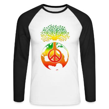 One Love One People One Earth Day Anniversary - Unisex Long Sleeve Baseball T-Shirt - white/black - Front - Nik (191cm)