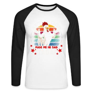 Nachdem Gott Mich Erschaffen Hatte, Sagte Er Tada - Unisex Baseballshirt langarm - Weiß/Schwarz - Vorne - Nik (191cm)