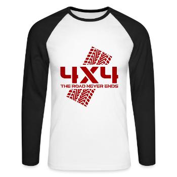 4x4 ATV - the road never ends - Unisex Baseballshirt langarm - Weiß/Schwarz - Vorne - Nik (191cm)
