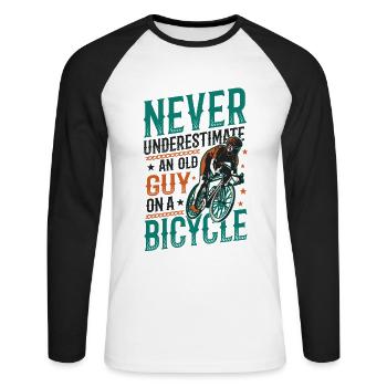 Never underestimate an old man on a bike - Unisex Long Sleeve Baseball T-Shirt - white/black - Front - Nik (191cm)