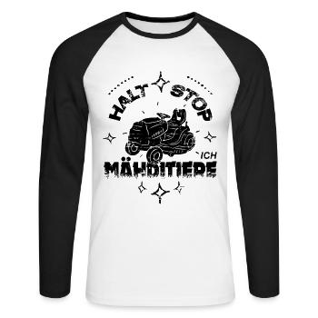 Rasentraktor Rasenmäher Halt Stop Ich Mähditiere - Unisex Baseballshirt langarm - Weiß/Schwarz - Vorne - Nik (191cm)