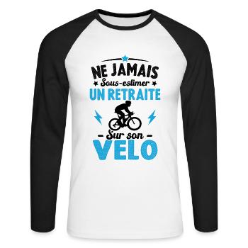 Un Retraité Sur Son Vélo Humour Retraite Cycliste - T-shirt baseball manches longues Homme - blanc/noir - Devant - Nik (191cm)