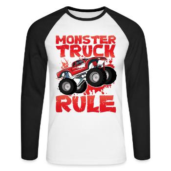 Monster Truck Rule - Unisex Long Sleeve Baseball T-Shirt - white/black - Front - Nik (191cm)