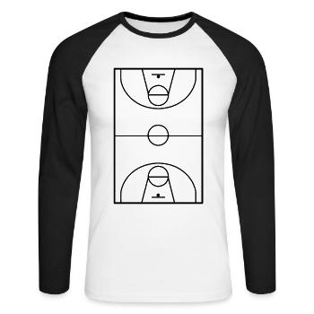 Minimalismus Basketball Spielfeld Illustration - Unisex Baseballshirt langarm - Weiß/Schwarz - Vorne - Nik (191cm)