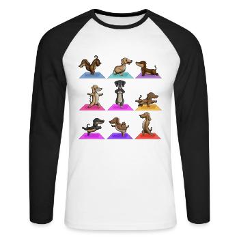 Yoga Hunderasse Dackel Meditierende Haustiere - Unisex Baseballshirt langarm - Weiß/Schwarz - Vorne - Nik (191cm)