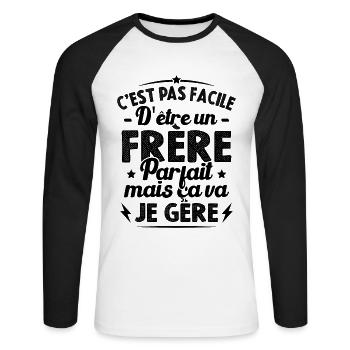 Pas facile d'être un frère parfait humour cadeau - T-shirt baseball manches longues Homme - blanc/noir - Devant - Nik (191cm)