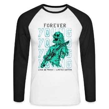 Skeleton Guitarist Guitar Player Rock Music - Unisex Long Sleeve Baseball T-Shirt - white/black - Front - Nik (191cm)