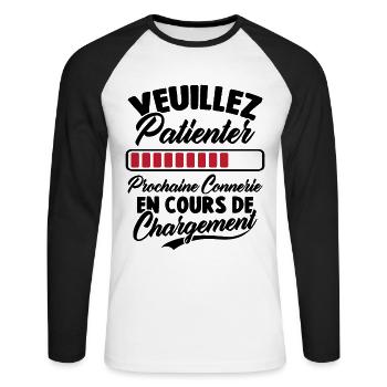 Veuillez patienter Prochaine connerie en cours - T-shirt baseball manches longues Homme - blanc/noir - Devant - Nik (191cm)