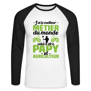 Meilleur métier du monde papy et agriculteur - T-shirt baseball manches longues Homme - blanc/noir - Devant - Nik (191cm)