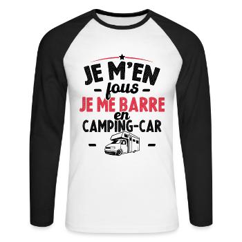 Je m'en fous je me barre en camping-car - T-shirt baseball manches longues Homme - blanc/noir - Devant - Nik (191cm)