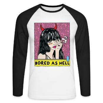 POP-ART Bored As Hell ARTWORK, Devil Frau 80s - Unisex Long Sleeve Baseball T-Shirt - white/black - Front - Nik (191cm)