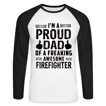 Chez un fier papa Oa Freaking Pompier génial - T-shirt baseball manches longues Homme - blanc/noir - Devant - Nik (191cm)