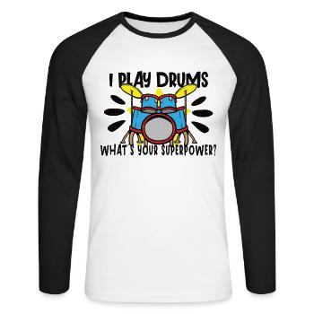 Batteur Batterie Musique Batterie Batterie - T-shirt baseball manches longues Homme - blanc/noir - Devant - Nik (191cm)