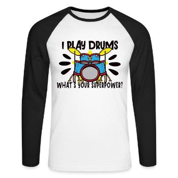 Batteur Batterie Musique Batterie Batterie - T-shirt baseball manches longues Homme - blanc/noir - Devant - Nik (191cm)
