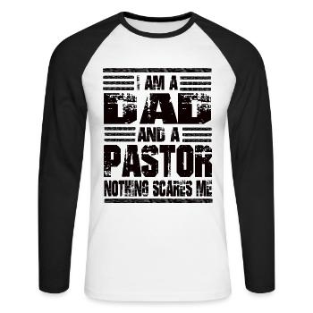 I Am A Dad And A Pastor Nothing Scares Me - Unisex Long Sleeve Baseball T-Shirt - white/black - Front - Nik (191cm)