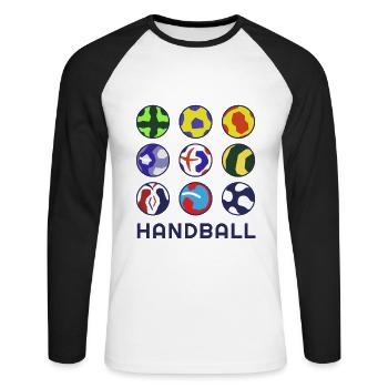 Handballspieler Design Coole Handball Minimalist - Unisex Baseballshirt langarm - Weiß/Schwarz - Vorne - Nik (191cm)