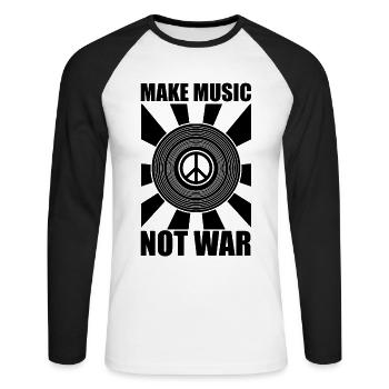 Make Music Not War. Vinyl Schallplatte und Peace - Unisex Baseballshirt langarm - Weiß/Schwarz - Vorne - Nik (191cm)