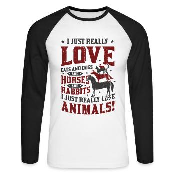 Cats,Dogs,Horses,Rabbits - Animal Lovers - Unisex Long Sleeve Baseball T-Shirt - white/black - Front - Nik (191cm)