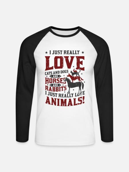 Katzen,Hunde,Pferde,Kaninchen - Tierliebhaber - Unisex Baseballshirt langarm - Weiß/Schwarz