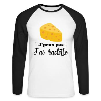 J'peux pas j'ai raclette - T-shirt baseball manches longues Homme - blanc/noir - Devant - Nik (191cm)