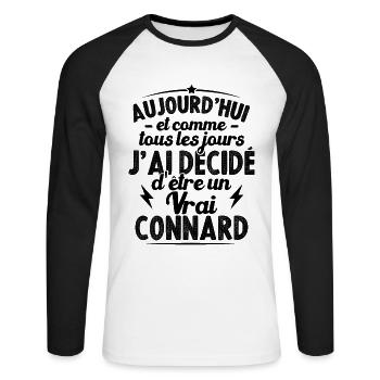 Tous les jours j'ai décidé d'être un vrai connard - T-shirt baseball manches longues Homme - blanc/noir - Devant - Nik (191cm)