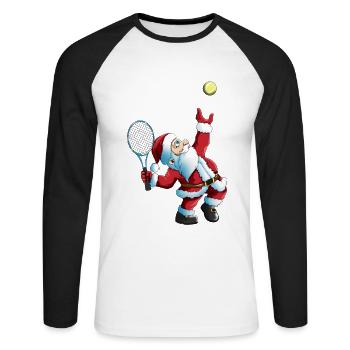 Santa Claus Tennis Game Tennis Racket Xmas - Unisex Long Sleeve Baseball T-Shirt - white/black - Front - Nik (191cm)