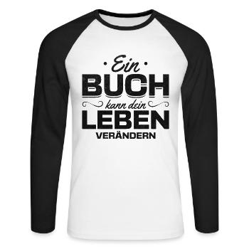 Ein Buch kann dein Leben verändern Buch Freunde - Unisex Baseballshirt langarm - Weiß/Schwarz - Vorne - Nik (191cm)