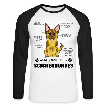 Anatomie des Schäferhundes - Unisex Baseballshirt langarm - Weiß/Schwarz - Vorne - Nik (191cm)