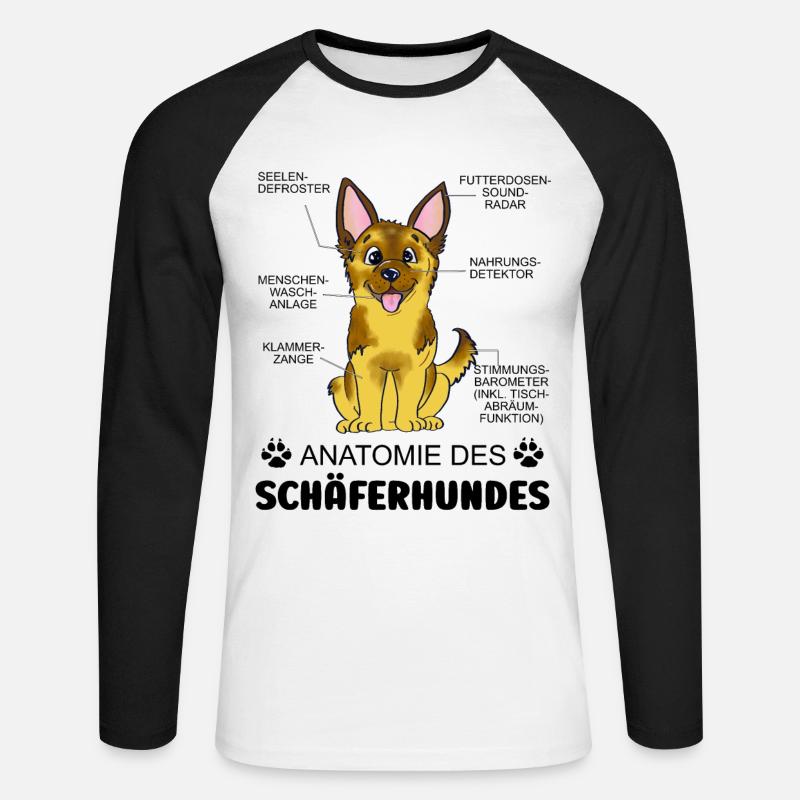 Anatomie des Schäferhundes - Unisex Baseballshirt langarm - Weiß/Schwarz