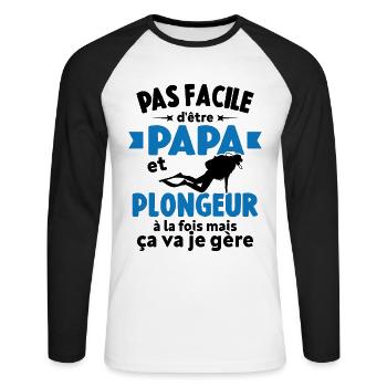 Pas Facile D'être Papa Et Plongeur A La Fois - T-shirt baseball manches longues Homme - blanc/noir - Devant - Nik (191cm)