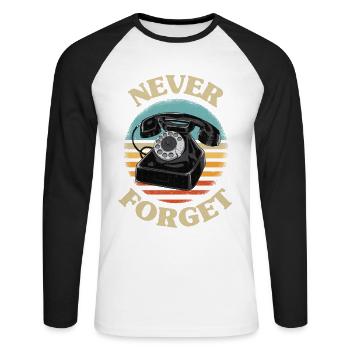 Retro telefon Never Forget Nostalgie Vintage - Unisex Baseballshirt langarm - Weiß/Schwarz - Vorne - Nik (191cm)