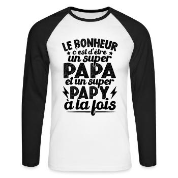 Le Bonheur D'être Un Super Papa Et Un Super Papy - T-shirt baseball manches longues Homme - blanc/noir - Devant - Nik (191cm)
