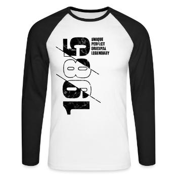 Legendär Original - Jahrgang 1985 Geburtstag - Unisex Baseballshirt langarm - Weiß/Schwarz - Vorne - Nik (191cm)