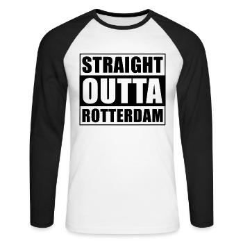 Tout droit sorti de Rotterdam - T-shirt baseball manches longues Homme - blanc/noir - Devant - Nik (191cm)