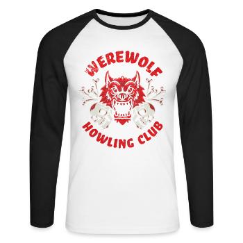 Werewolf Howling Club Skull Design For Wolves Fans - Unisex Long Sleeve Baseball T-Shirt - white/black - Front - Nik (191cm)