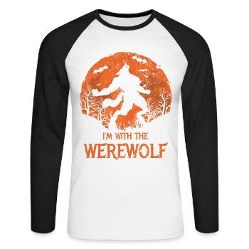 Je suis avec le Werewolf Red Moon Design for Wolves - T-shirt baseball manches longues Homme - blanc/noir - Devant - Nik (191cm)