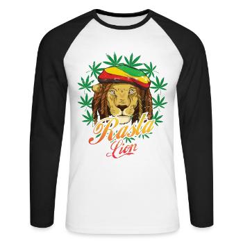 Rasta Lion Reggae Style Design pour la musique reggae - T-shirt baseball manches longues Homme - blanc/noir - Devant - Nik (191cm)