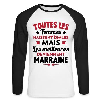Les meilleures deviennent marraine cadeau marraine - T-shirt baseball manches longues Homme - blanc/noir - Devant - Nik (191cm)