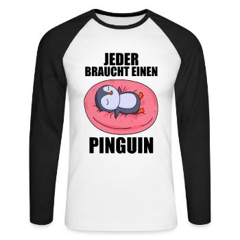 Pinguin Pinguine - Unisex Baseballshirt langarm - Weiß/Schwarz - Vorne - Nik (191cm)