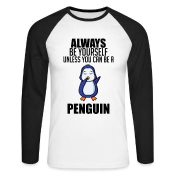 Pinguin Pinguine - Unisex Baseballshirt langarm - Weiß/Schwarz - Vorne - Nik (191cm)