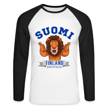 Alternative Finlande Finlande Lion Fan - Bleu - T-shirt baseball manches longues Homme - blanc/noir - Devant - Nik (191cm)