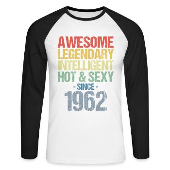 Born 1962 Born 1962 Birthday - Unisex Long Sleeve Baseball T-Shirt - white/black - Front - Nik (191cm)