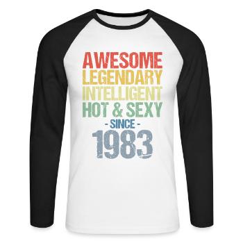 Né en 1983 Né en 1983 Anniversaire - T-shirt baseball manches longues Homme - blanc/noir - Devant - Nik (191cm)