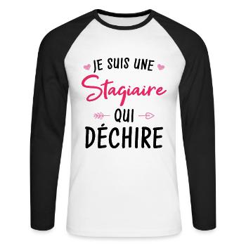 Je Suis Une Stagiaire Qui Déchire - T-shirt baseball manches longues Homme - blanc/noir - Devant - Nik (191cm)