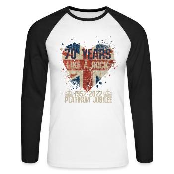Reine 70e anniversaire du trône 2022 70 ans platine - T-shirt baseball manches longues Homme - blanc/noir - Devant - Nik (191cm)