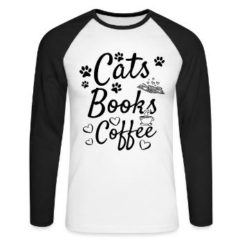 Cats Books Coffee Bookworm Cat Owner - Unisex Long Sleeve Baseball T-Shirt - white/black - Front - Nik (191cm)