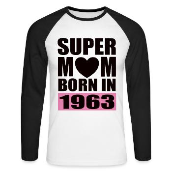 Mama Geburtstag Jahrgang Geboren 1963 - Unisex Baseballshirt langarm - Weiß/Schwarz - Vorne - Nik (191cm)