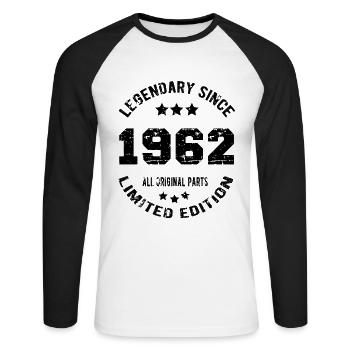 Légende depuis 1962 Anniversaire 60 ans Né en 1962 - T-shirt baseball manches longues Homme - blanc/noir - Devant - Nik (191cm)