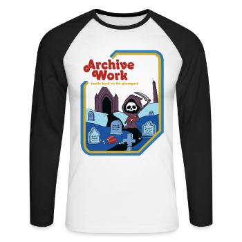 Travail d’archives - Hustle Hard On The Graveyard - T-shirt baseball manches longues Homme - blanc/noir - Devant - Nik (191cm)